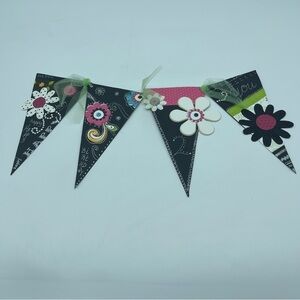 Birthday Card Banners Set of 2 Homemade Black Floral Tule